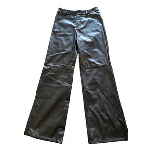 SHEIN Women's Black Faux Leather Wide Leg Pants Size M Petites
